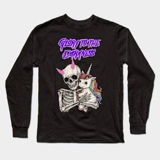 Glory to the Darkness Pastel Goth Skeleton Unicorn Long Sleeve T-Shirt